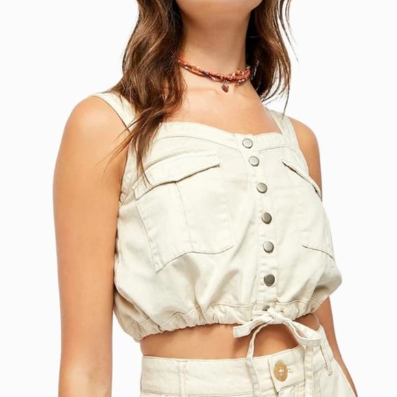 Free People Tops - NWT Free People Palm Desert Solid Denim Crop Top M